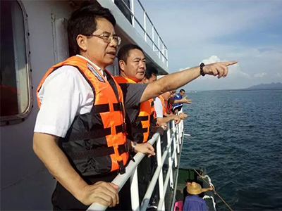 熱烈歡迎昌江縣縣委書記黃金城蒞臨海南翔泰昌江棋子灣金鯧魚養殖基地調研考察